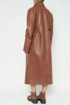 Brown Ecoleather Biker Coat -Es Fascinante brown ecoleather biker coat skirts habey club 598764