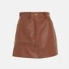 Brown Ecoleather Miniskirt -Es Fascinante brown ecoleather miniskirt skirts habey club 260714