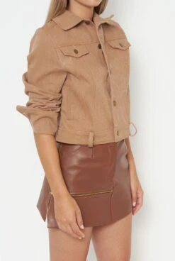 Brown Ecoleather Miniskirt -Es Fascinante brown ecoleather miniskirt skirts habey club 673716