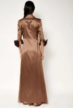 Camisa Larga De Seda Con Flores A Mano Marrón -Es Fascinante camisa larga de seda con flores a mano marron dresses malne 563362