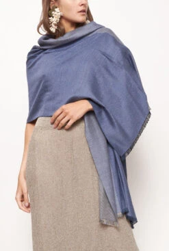 Cashmere And Silk Shawl In Blue Denim And Navy -Es Fascinante cashmere and silk shawl in blue denim and navy scarve victoria de talhora 841922