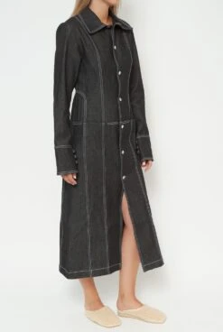 Denim Black Coat -Es Fascinante denim black coat coats habey club 205018