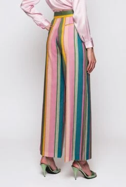 Multicolor Cotton & Linen Striped Trousers -Es Fascinante multicolor cotton linen striped trousers trousers mirto 378671