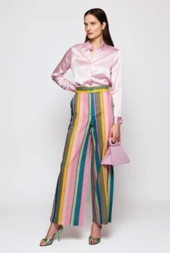 Multicolor Cotton & Linen Striped Trousers