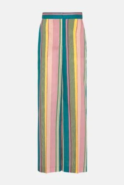 Multicolor Cotton & Linen Striped Trousers -Es Fascinante multicolor cotton linen striped trousers trousers mirto 918872