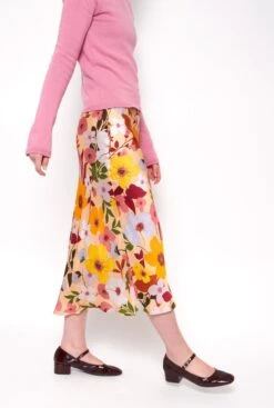 Multicolor Floral Print Midi Skirt -Es Fascinante multicolor floral print midi skirt skirts mirto 278598
