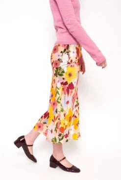 Multicolor Floral Print Midi Skirt -Es Fascinante multicolor floral print midi skirt skirts mirto 382964