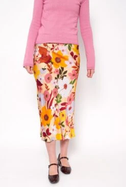 Multicolor Floral Print Midi Skirt -Es Fascinante multicolor floral print midi skirt skirts mirto 839939