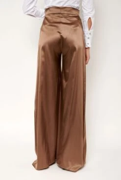 Pantalón Palazzo De Seda Marrón -Es Fascinante pantalon palazzo de seda marron pants malne 362066