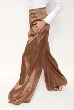 Pantalón Palazzo De Seda Marrón -Es Fascinante pantalon palazzo de seda marron pants malne 386740
