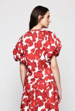 Red Printed Cotton Top -Es Fascinante red printed cotton top shirts blouses mirto 220078