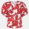 Red Printed Cotton Top -Es Fascinante red printed cotton top shirts blouses mirto 704270