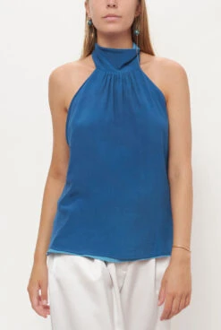 Halter Reversible Blue/Light Blue Top Natural Dye - Pre Order
