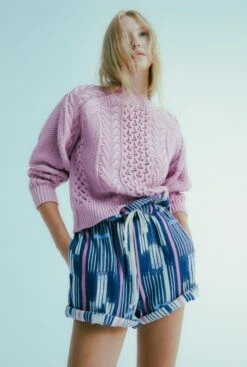 The New Society Russel Woman Cable Sleeve Jumper Iris Lilac