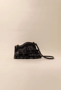 Vuelo Pleated Black Leather Soft Clutch